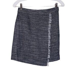 Loft Asymmetrical Gray Tweed Fringe Mini Career Skirt Women's Size 00 Petite